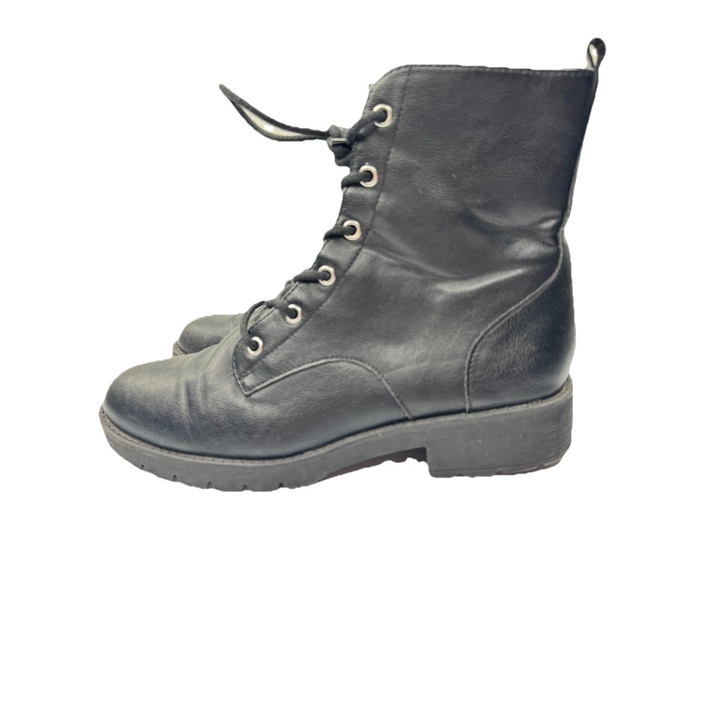 Sun & Stone Lace Up‎ Moto Chunky Heel  Combat Boots Black 7M Goth Grunge